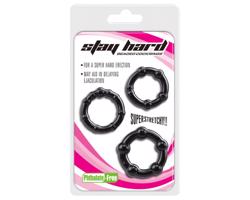 Osamelý Stay Hard - sada krúžkov na penis - čierna (3 diely)