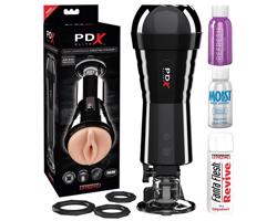 PDX Cock Compressor - sanie a vibračný vaginálny masturbátor (čierny)
