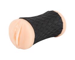 Prírodná pokožka - vagína a análny masturbátor (prírodná-čierna)