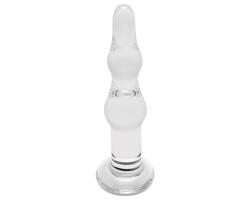 Rimba Dolly - vlnitý, análny sklenený dildó (priehľadný)
