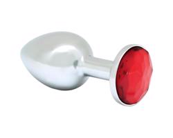 Rimba XS - červený kameň, kovový análny kolík (strieborný)