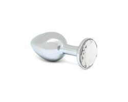 Rimba XS - priesvitný kameň, kovový anál plug (strieborný)