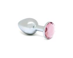 Rimba XS - ružový kamienkový, kovový análny plug (strieborný)