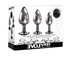 Sada análnych plugov Evolved Black Gem - čierna a strieborná elegancia