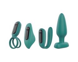 Sex HD - nabíjateľný, diaľkový 4-dielny vibrátor set (zelený)