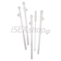 Sklenené slamky v tvare penisu s kefkou 4 ks