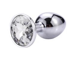 Sunfo - kovový análny kolík s bielym kameňom (strieborný)