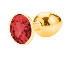 Sunfo - kovový análny kolík s červeným kameňom (zlatý)