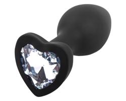 Sunfo - silikónový anál plug so srdcovým kameňom (čierno-biely)