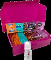 Súprava ochutených kondómov – Tasty pack (72 ks) + SE malinový lubrikačný gél 15 ml + silikónové putá Handcuffs