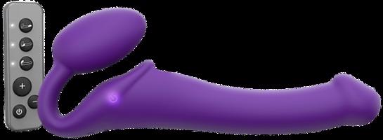 Vibračný pripínací penis Strap On M Violet s diaľkovým ovládaním (24,2 cm)