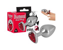 You2Toys - Diamant anál plug, 85g, hliník, strieborný-červený