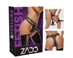 ZADO – kožené spodné prádlo s 2 vnútornými dildami (čierne)