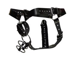 ZADO - kožené tangá s dildo a 3 krúžkami na penis