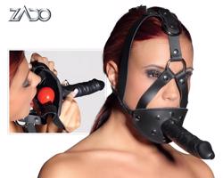 ZADO - kožený postroj s dildo (čierny)