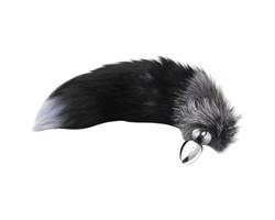 Živé análne potešenie - stredná análna zátka s líščím chvostom (strieborná)